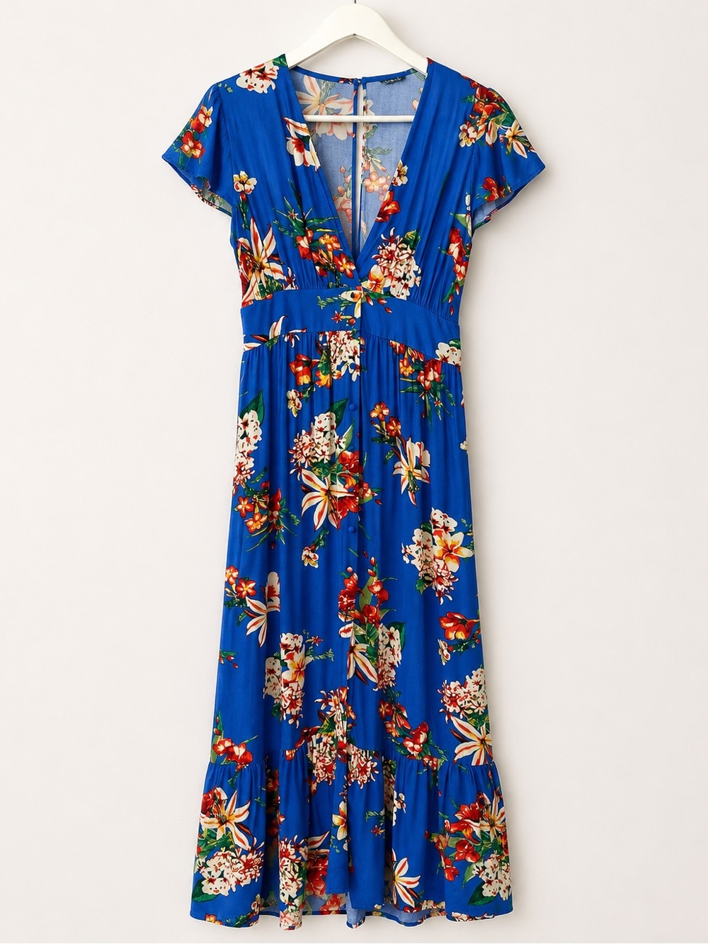Express Royal Blue Floral V-Neck Maxi Dress